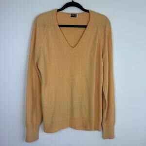 Vintage Christian Dior Mens V-Neck Yellow Knit Acrylic Long Sleeve Sweater XL